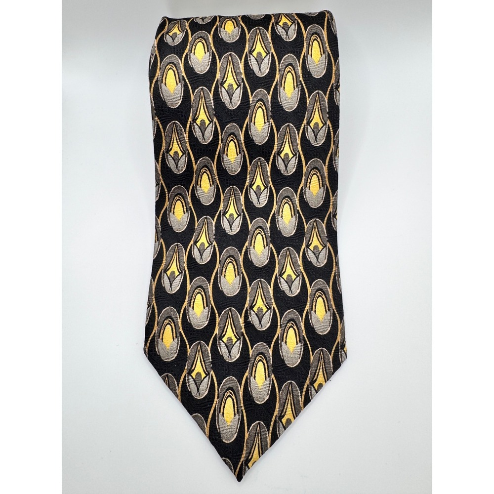 Daniel de Fasson Men's Necktie Black Gold‎ Gray Patterned Silk Tie